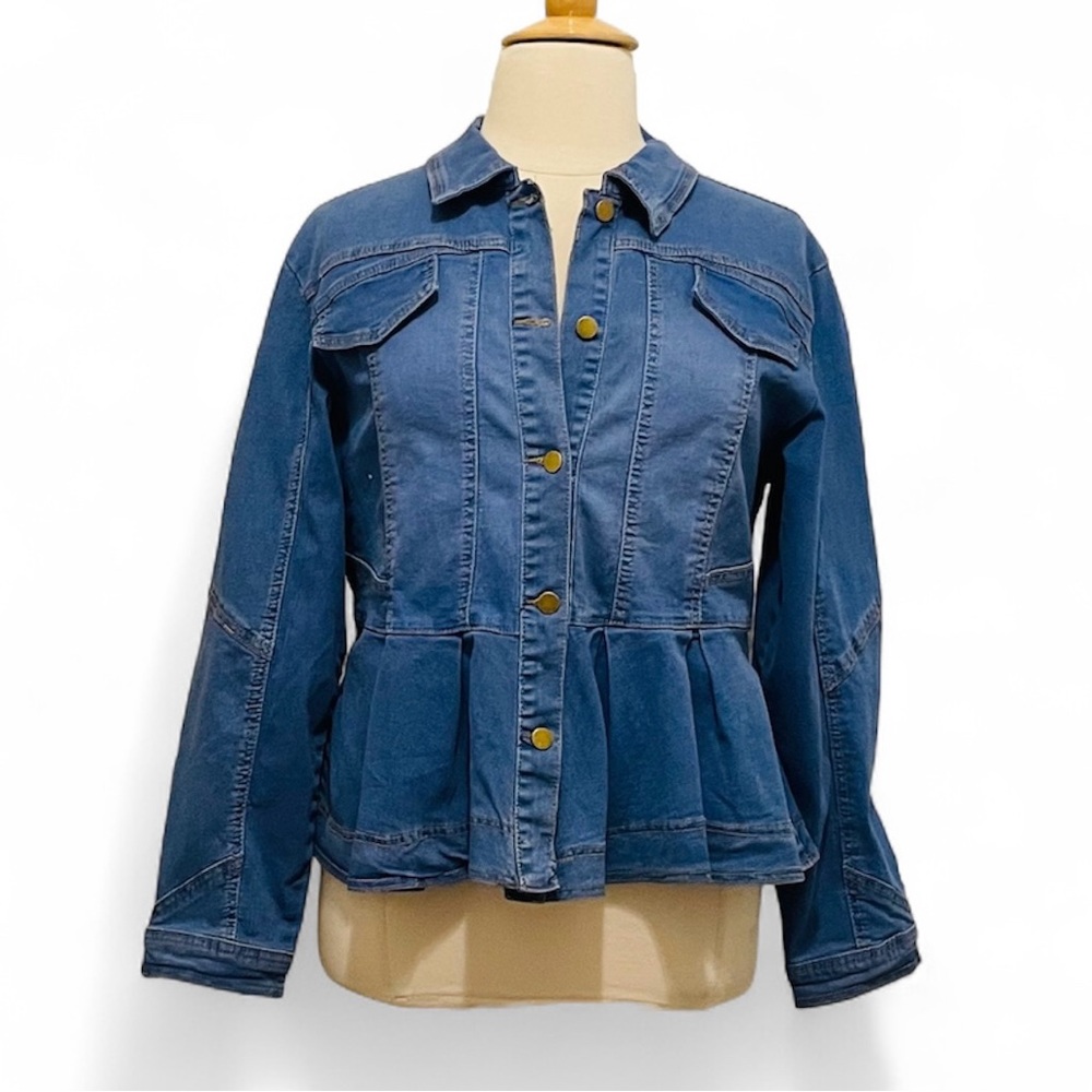 Denim Style Peplum Denim Jacket Plus